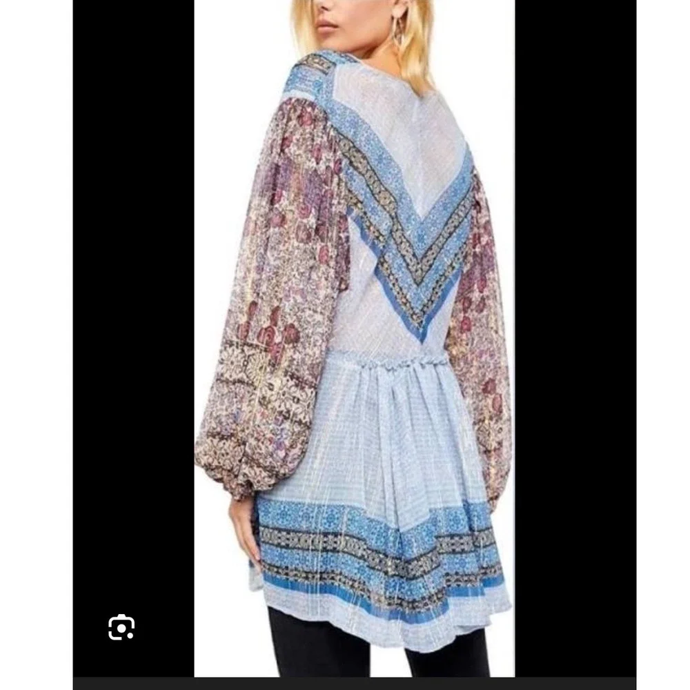 Free People Alyiah Blouse Boho Puff Sleeve Top Blouse‎ sz S